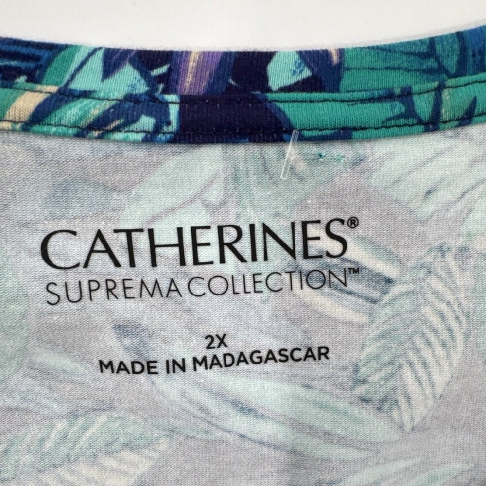 Catherines Suprema Tropical T Shirt Women's 2X Short Sleeve Blue V Neck NEW - Picture 3 of 11